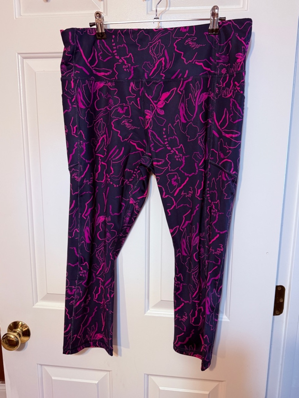 Avia Black Leggings with Hot Pink Floral Outline